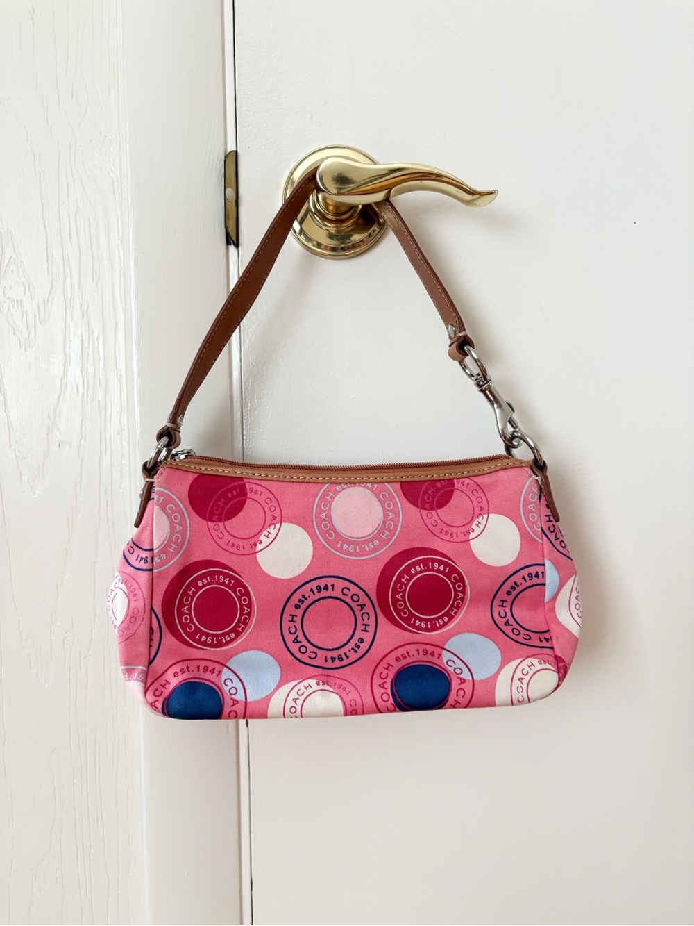 Coach Leah pink polka dot y2k shoulder bag purse